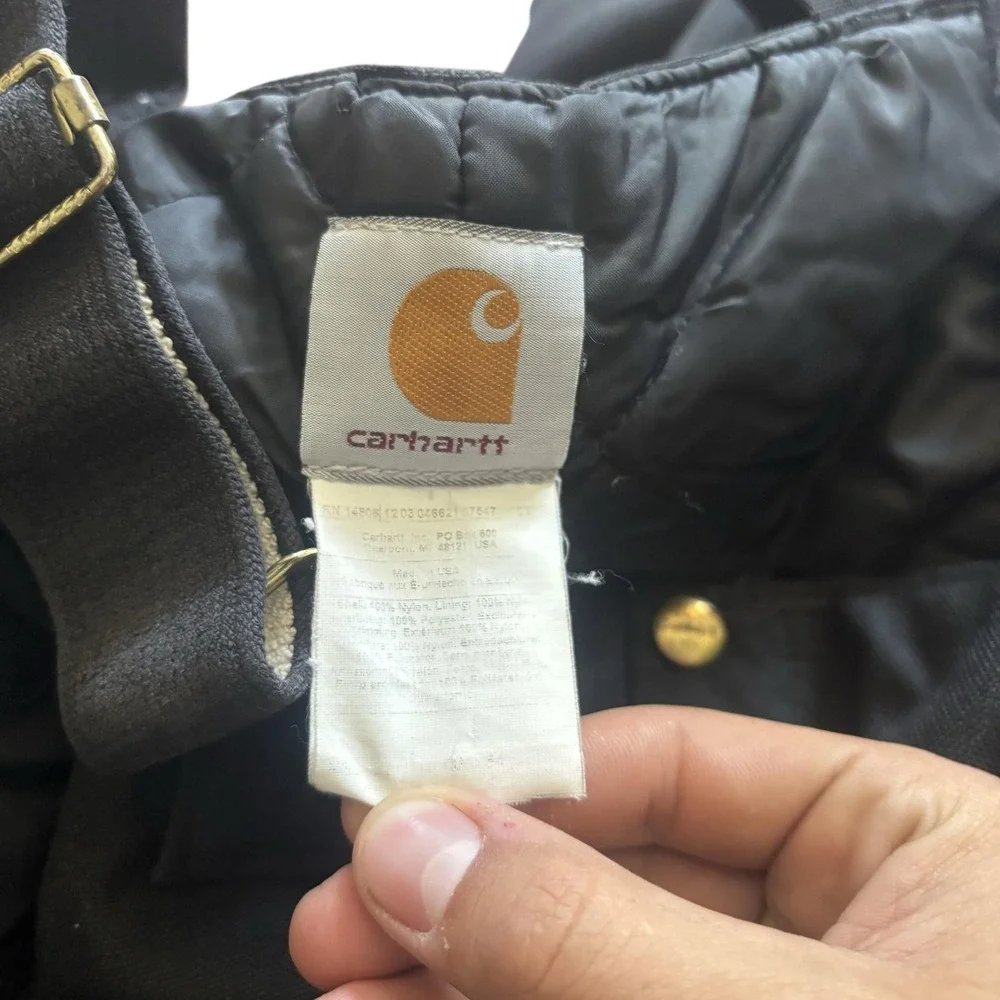 Carhartt Bib Overalls Mens Black Insulated Canvas Workwear Quilt Lined 40x32
